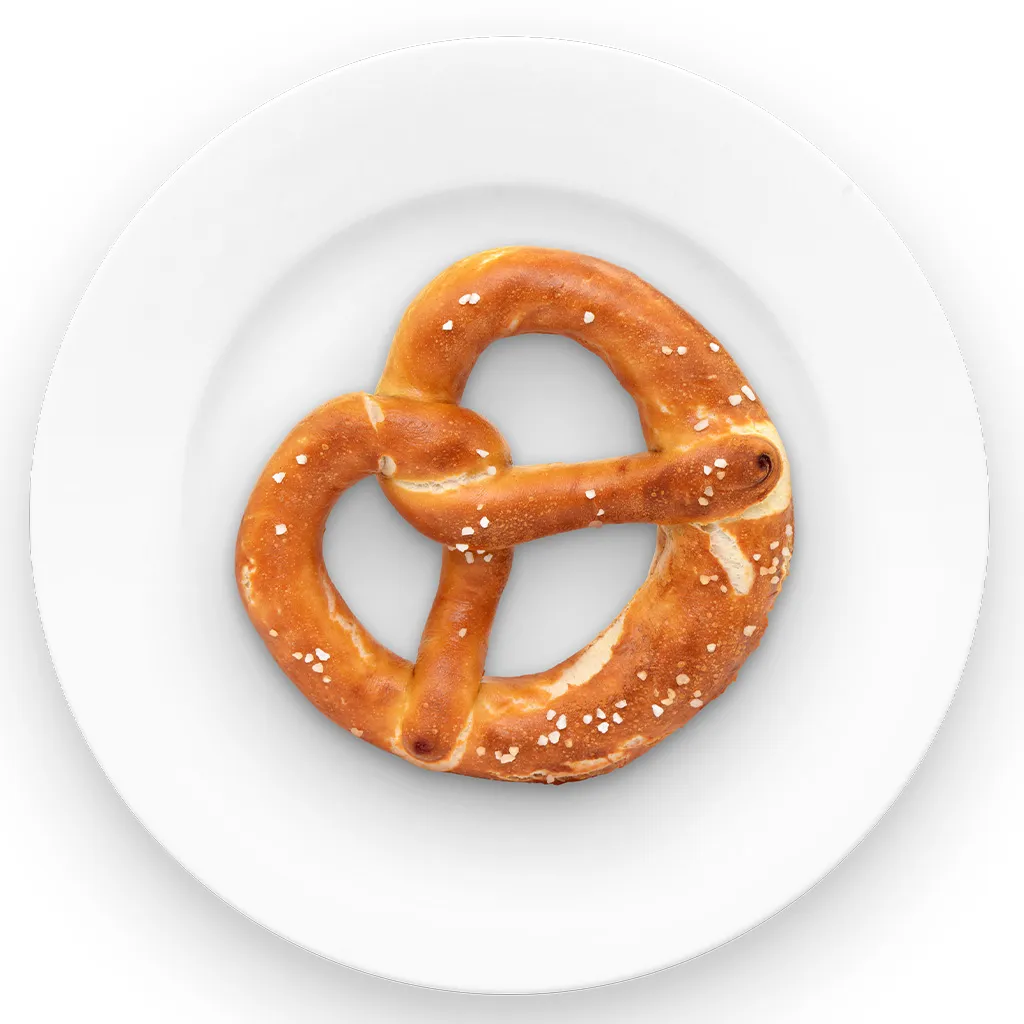 Kundengruppe Handel und Supermärkte - eine Brezel liegt auf einem weißen Teller